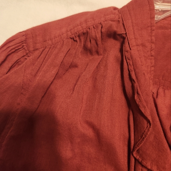 LRL Ralph Lauren Women's Sheer Cotton Ruffled Rust/Red Top - Picture 5 of 9